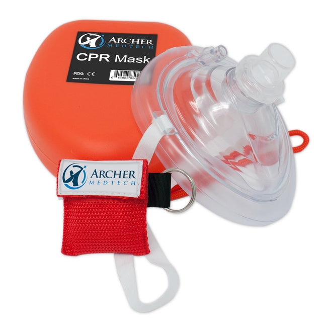 Load image into Gallery viewer, Archer MedTech CPR Mask with One-Way Breath Valve - First Aid Face Shield - Includes Bonus keychain CPR Mask
