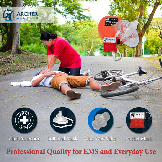 Load image into Gallery viewer, Archer MedTech CPR Mask with One-Way Breath Valve - First Aid Face Shield - Includes Bonus keychain CPR Mask
