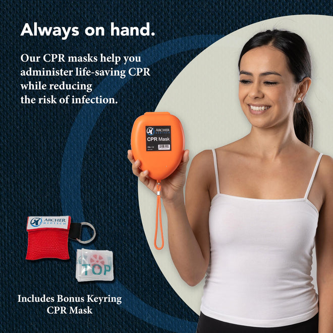 Load image into Gallery viewer, Archer MedTech CPR Mask with One-Way Breath Valve - First Aid Face Shield - Includes Bonus keychain CPR Mask
