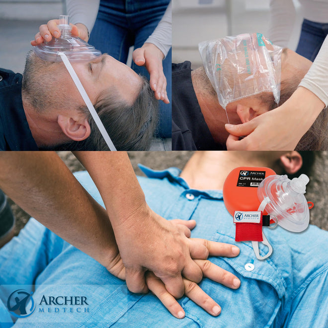 Load image into Gallery viewer, Archer MedTech CPR Mask with One-Way Breath Valve - First Aid Face Shield - Includes Bonus keychain CPR Mask
