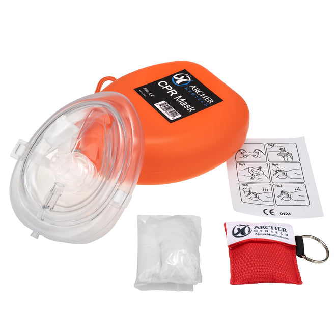 Load image into Gallery viewer, Archer MedTech CPR Mask with One-Way Breath Valve - First Aid Face Shield - Includes Bonus keychain CPR Mask
