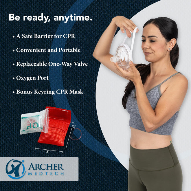 Load image into Gallery viewer, Archer MedTech CPR Mask with One-Way Breath Valve - First Aid Face Shield - Includes Bonus keychain CPR Mask
