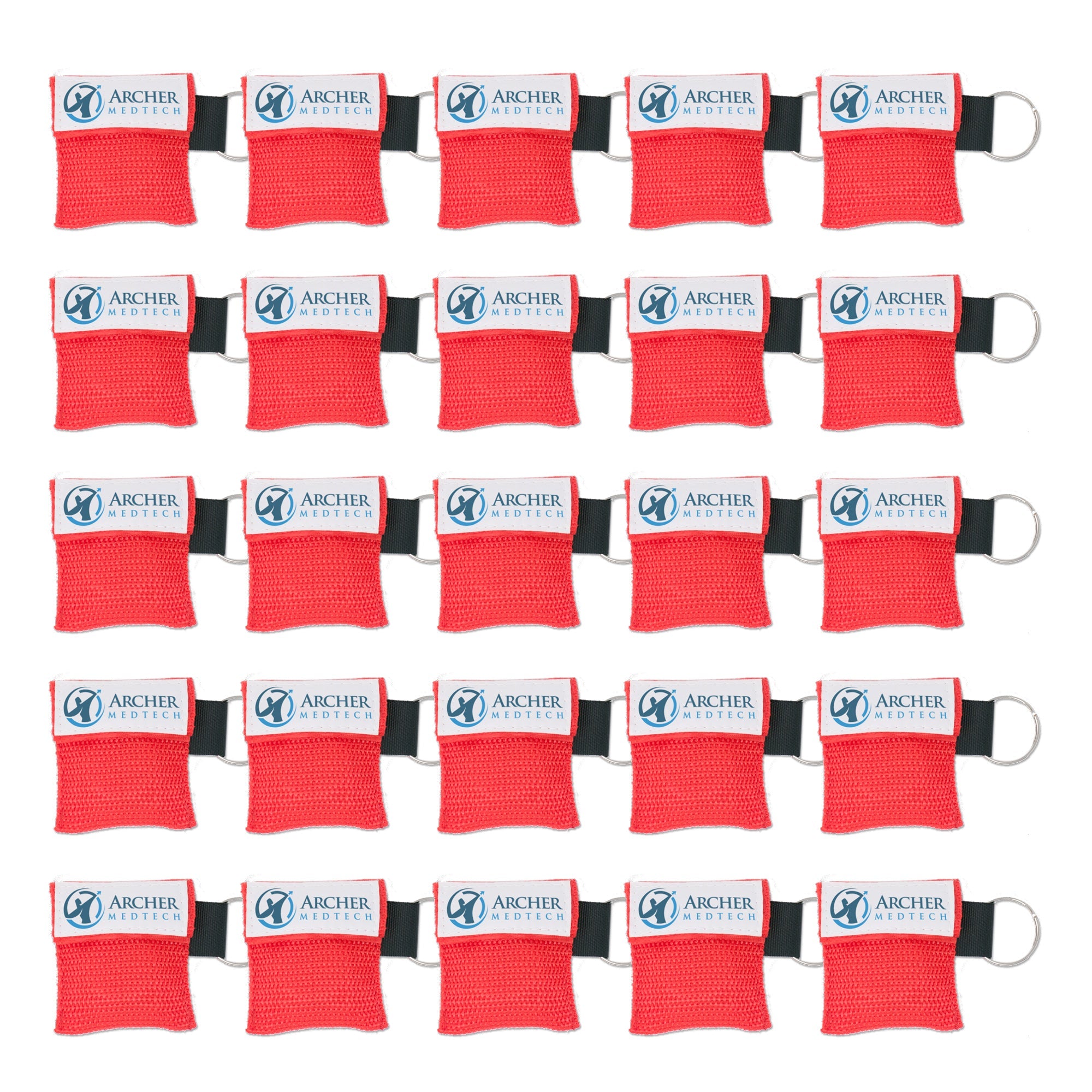 ASA TECHMED CPR Face Mask Key Chain Kit With Gloves - 25 Pack, Red 